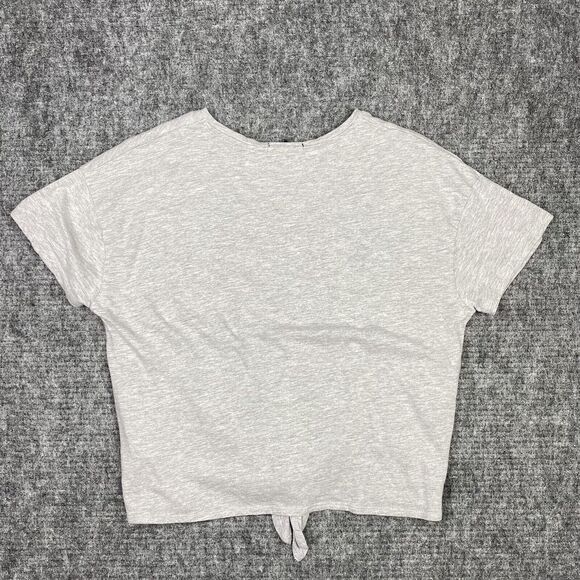 Women Only Shirt Womens Large Gray Tie-Front Embroidered‎ Top Floral Cropped - Picture 2 of 9